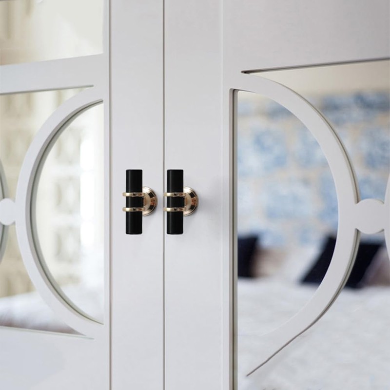 Pidynx 6 Pack Black and Gold Cabinet Knobs 1.97" Black