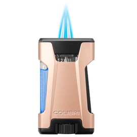 Colibri Rebel Double Jet Flame Butane Lighter, Windproof & Refillable, Cigar Enthusiast's Choice with Blue Fuel Window and Adjustable Flame (Matte Rose Gold + Black)