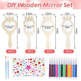 Deepton DIY Holzspiegel Handwerk, 27 Stücke Bastelset Kindergeburtstag, Spiegel Basteln Kinder, Holz Prinzessin Kosmetikspiegel, Unvollendete Handspiegel, Holzspiegel zum Bemalen für DIY Kinder Malen