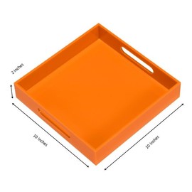 KEVLANG Orange Sturdy Acrylic Serving Tray with Handles-10x10Inch-Serving Coffee,Food,Breakfast,Butler-Kitchen Countertop Tray-Makeup Drawer Organizer-Vanity Table,Ottoman Tray-Decorative Tray