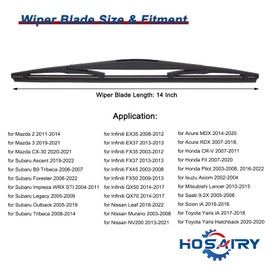 HOSAIRY Rear Windshield Wiper Blade for Subaru Forester 06-22 Ascent 19-22 Impreza 04-11 Legacy 05-09 Outback 05-19 Tribeca 06-14, for Honda CRV 07-11 Fit 07-20 Rear Wiper Blade, 14 inch (Pack of 1)