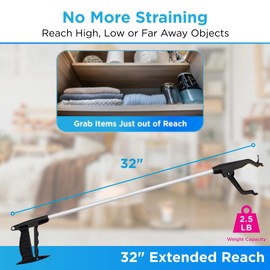 NOVA Reacher Grabber Tool for Seniors – 32” Lightweight Pick Up Stick with Rotating Claw, Magnetic Tip & Hook, Easy-Grip Handle, Daily Living Aid for Limited Mobility, 2-Pack