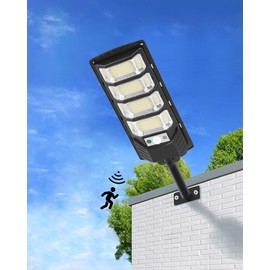 Solar Street Lights Outdoor, 400W Solar Parking Lot Lighting, 6500K LED Street Fixture Dusk to Dawn, Security Flood Lamps Waterproof IP67, Wide Angle Motion Sensor Lamp, for Yard (400W-1PC)