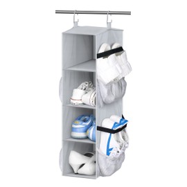 SLEEPING LAMB Short Hanging Shoe Organizer for Closet Storage with Mesh Side Pockets Holds 8 Pairs, Hanging Shoe Rack Hanger RV, Camper, Grey