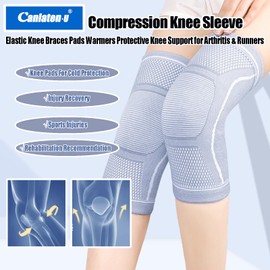 Canlaten·U Compression Knee Sleeve for Men Women - Bamboo Charcoal Elastic Knee Braces Pads Warmers Protective Knee Support for Arthritis and Runners (Gray, Large)