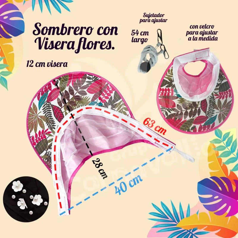 Grupo Carnavallia Sombrero Visera Grande Fucsia Sol Gorra Deporte Playa