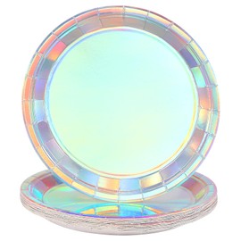 Yzpklhw Paper Plates for Dinner and Dessert, 30 Pcs Disposable Plates Party Supplies Pack, 7" Iridescent Party Supplies for Graduation Holiday Wedding Birthday Decorations（Colorful）