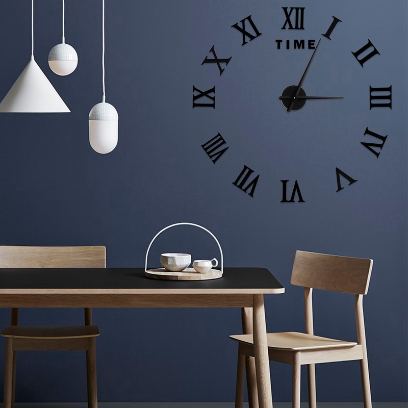 DIY Wall Clock Roman Numerals Frameless Mirror Surface Wall Clock