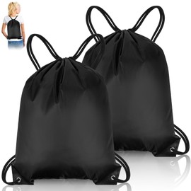 GAOHUI 2PCS Drawstring Bags, Waterproof Swimming Bag for Kids Adults, Black PE Bags Small Gym Backpack for School Sports Swimming Gym Travel Beach