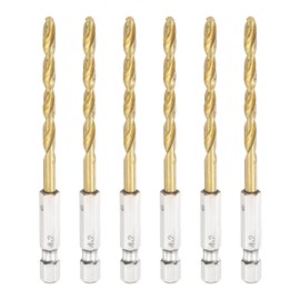 uxcell 6pcs 1/4" Hex Shank Titanium Twist Drill Bit 4.2mm Drilling Dia 93mm Length High Speed Steel Drills for Hardened Metal, Stainless Steel, Cast Iron, Wood, Plastic