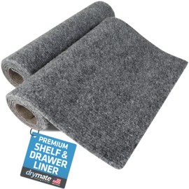 Drymate Premium Luxury Shelf & Drawer Liner, Thick Cushioned Fabric, Non-Adhesive, Absorbent, Waterproof, Slip-Resistant, Liners for Kitchen Cabinets (USA Made)(11”x36”)(2-Pack)(Light Grey Ridged)
