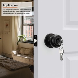 Haidms 5 Pack Matte Black Door Knobs with Lock and Key, Keyed Alike Keyed Entry Door Knobs Exterior, Black Doorknobs for Bedroom
