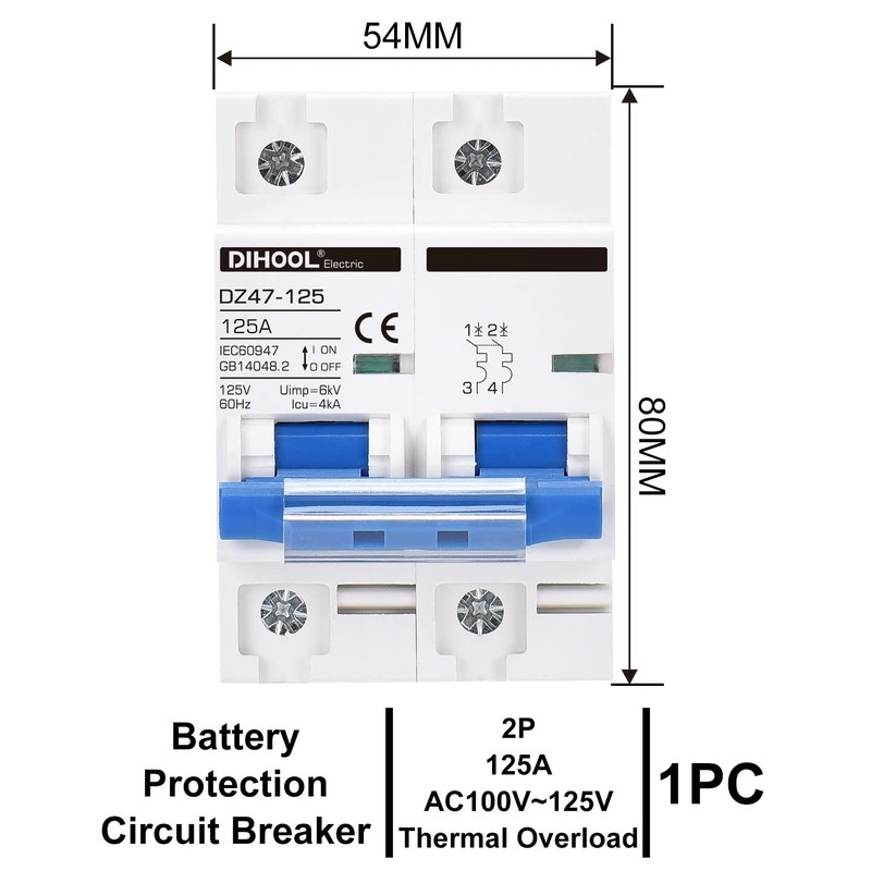 DIHOOL AC Miniature Circuit Breaker,2 Pole 120 Amp 110V Low