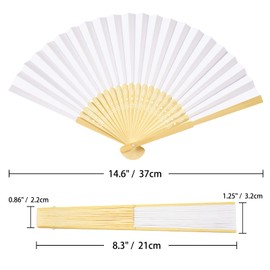 ZOOI Wedding Fan - Pack of 12 Hand Fans Wedding Decoration Fan White Folding Fan Guest Gift Fecher Summer Wedding Decoration Hand Fan Asian Decoration for Birthday Party Wedding Wall Decoration