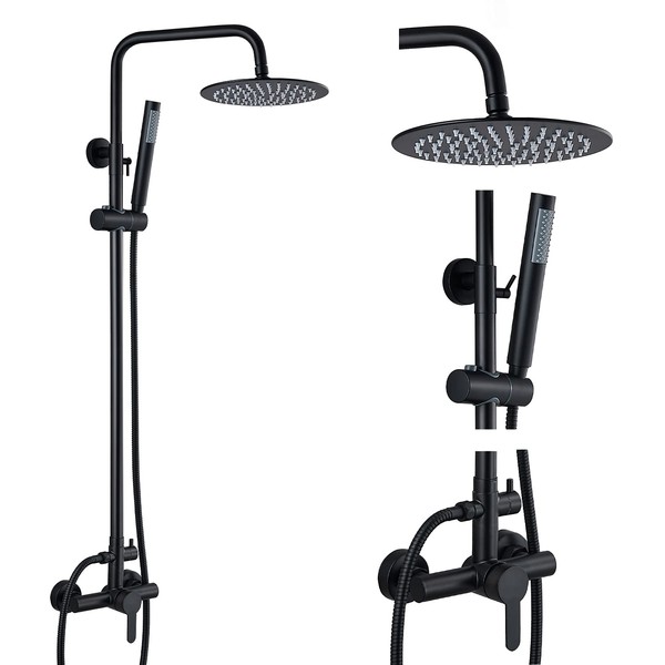 Matte Black Outdoor Shower Fixture SUS304 System Combo Set Rainfall