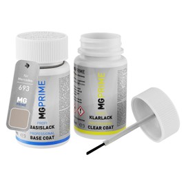 MG PRIME Autolack Lackstift Set für Mercedes 693 Travertinbeige Metallic/Desert Silver Metallic Basislack Klarlack je 50ml