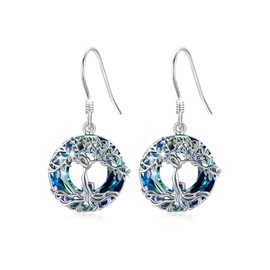 Tree of Life Earrings Frog Earrings for Women Sister Daughter 925 Sterling Silver Family Tree Crystal Dangle Drop Earrings Jewelry Birthday Gifts for Mom Wife Girlfriend