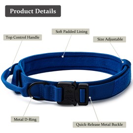 Tactical Dog Collar, Adjustable Military Training Nylon Dog Collar with Control Handle and Heavy Quick-Release Metal Buckle for Small Medium Large Dogs, Dark Blue XL