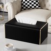 Tissue Box Cover,Black Rectangle PU Leather Tissue Holder with Gold-Tone