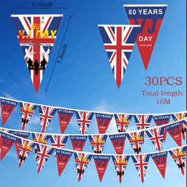 POPOYU VJ Day 10 Metre Buntings,Vj Day 80 Bunting,VJ Day 80th Anniversary Bunting Decorations,Victory in Japan Flag,Union Jack Bunting Outdoor for 80 Years Victory over Japan WW2 1945-2025 Decorations