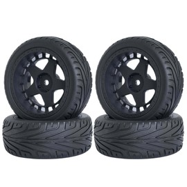 KEEDA RC Car Rubber Tyres and 52 mm/2.05 Inch Nylon Rims Wheels for 1/10 RC On Road Touring Racing Drift Car (A, Black)