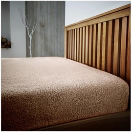 Teddy Plain Fleece Fitted Sheet Double, Premium Warm & Cosy Linen Bedding Super Soft Fluffy Bedsheet, Mink