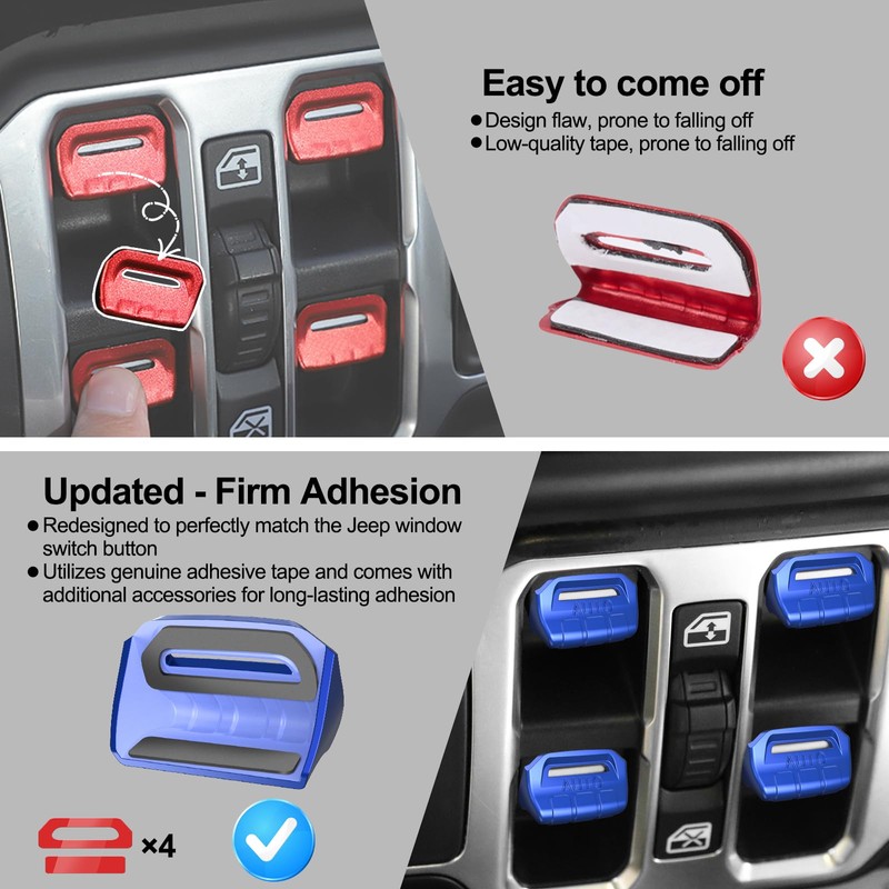 DIAMOOKY 4PCS Upgraded Window Switch Button Cover Compatible with Jeep