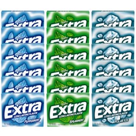 Extrra Sugar Free Chewing Gum, Mint Variety Pack, 15 Sticks (Pack of 18)
