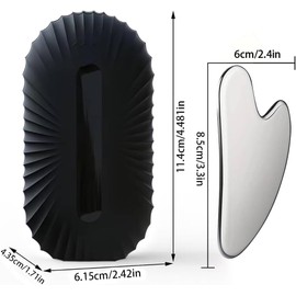 Juego de herramientas de masaje facial de dos piezas: Set de rodillo de silicona y raspador de acero inoxidable con bolsa de almacenamiento, herramien
