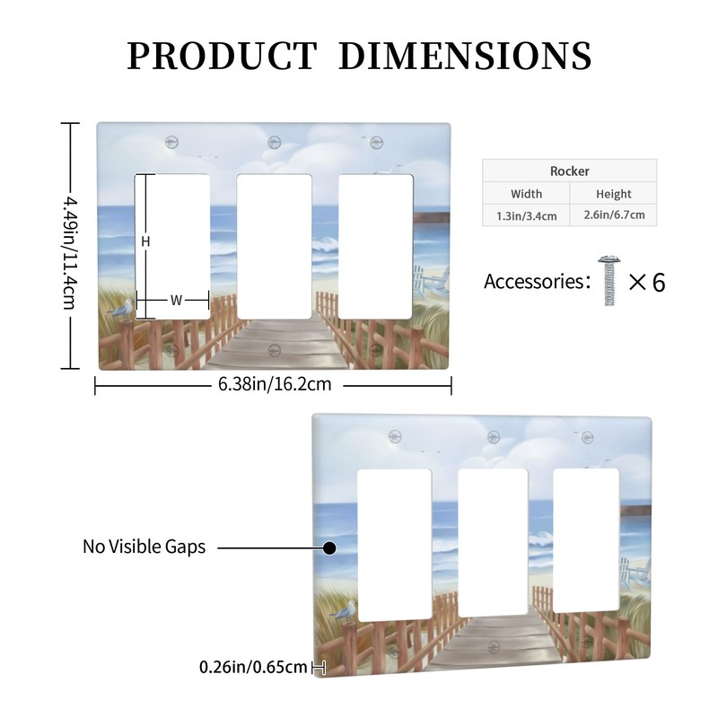 Beach Ocean Triple Rocker Decorative Light Switch Cover Plate