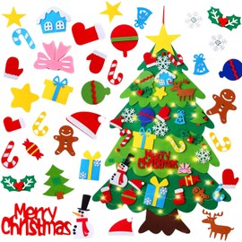 38.6 Inch DIY Felt Christmas Tree Set with Ornaments for Kids+ 33 PCS Detachable Ornaments, Xmas Gifts, New Year Door Wall Hanging Decorations