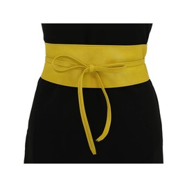 FASHIONGEN Obi Belt for Women – Wide Waist Belt in Faux Leather, MICA - Yellow, 3XL