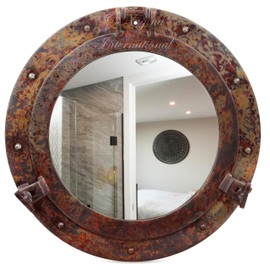 Nagina International Rustic Copper Shipwrecked Premium Nautical Porthole Mirror | Nautical Bathroom Mirrors (17 Inches, Aluminum Mirror)