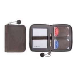 Melia Games Deluxe Playing Card Set, High-Quality Card Case Made of Finest Leather, Complete Set Including 2 Decks of Playing Cards, Notepad and Pencil (Vintage Edition - Light)