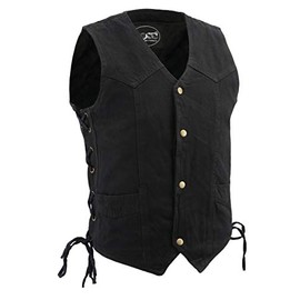 M Boss Motorcycle Apparel BOS13003 Men's Black Denim Snap Front Side Lace Vest with Quick Draw Pocket - Small