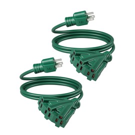 DEWENWILS 6FT Extension Cord, Green Extension Cord 13A/1625W, Weatherproof 16/3 SJTW Power Cable with Multiple Outlet, Decor Landscaping String Lights, ETL Listed, 2 Pack