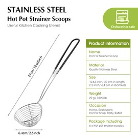 Geiserailie Hot Pot Strainer Scoops, Stainless Steel Hot Pot Strainer Spoons 2.5 inch Mini Mesh Skimmer Spoon Asian Strainer Ladle with Handle for Home (Black,6 Pieces)