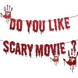 Do You Like Scary Movie Banner, Red Glitter Horror Movie Night Decoration Have A Killer Birthday Garland for Hello Summer Vacation Pool Splash birthday decorations