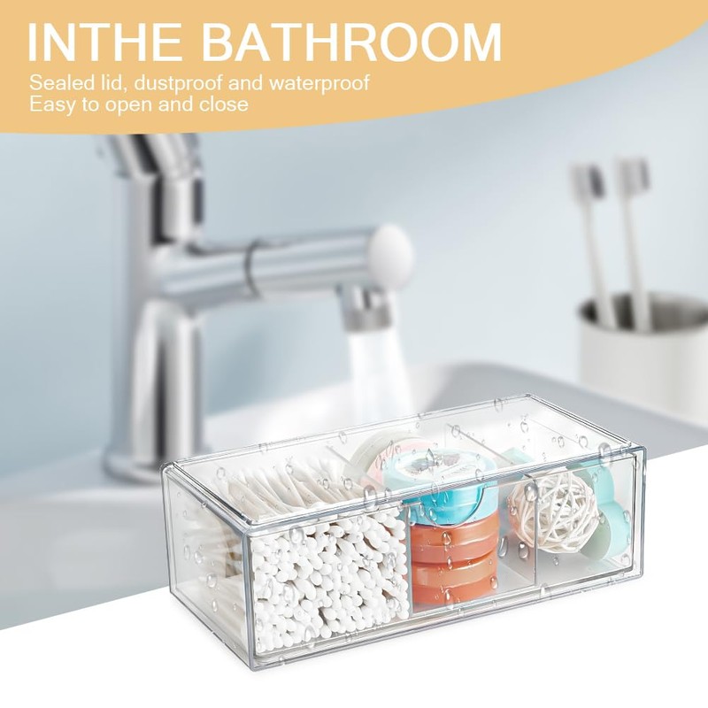 Alaoo Square Qtip Holder Dispenser, Small Drawers Organizer, 3 Compartments