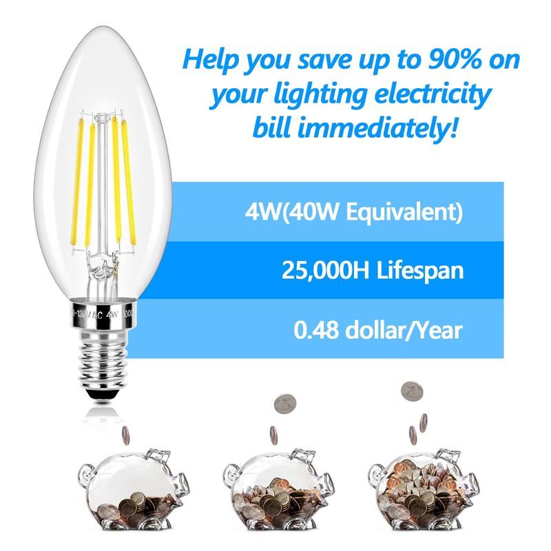 LED Candle Bulbs 40W Equivalent Dimmable, E12 Candelabra Light Bulbs