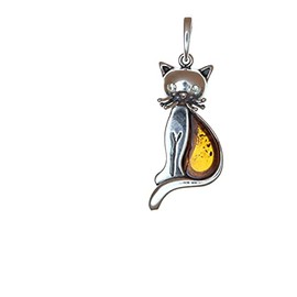Artisana-Schmuck Amber Cat Pendant in 925/000 Sterling Silver, 925/000 sterling silver Baltic Amber, Baltic amber and 925/000 sterling silver