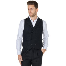 Xposed TYLER Men’s Tweed Waistcoat Retro 1920s Double Breasted Herringbone Retro Tailored Fit Vest [WDB-TYLER-DARK-GREY-46]