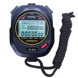 FCXJTU Digital Sports Stopwatch Timer 10 Rounds / Split Memory Stopwatch Countdown Timer Large Display Waterproof Shockproof with Lanyard for Running Swimming Referee Trainer (Black)