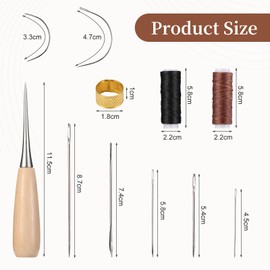 Nynkyon 11 x Leather Sewing Set, Leather Sewing Thread Set with Awl, Wax Thread, Needles and Thimble for DIY Sewing, Leather Tool for Sofas, Bags, Handbags, Shoes and Other Leather Items