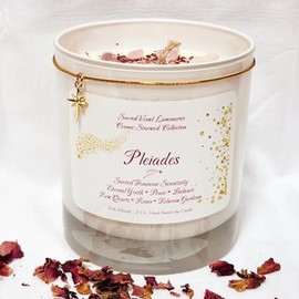 PLEIADES Soy Candle Cosmic Starseed Collection 11oz Jar w/Lid Rose Quartz Tuberose Gardenia~ Peace Balance Sacred Feminine 18K GF Star Charm