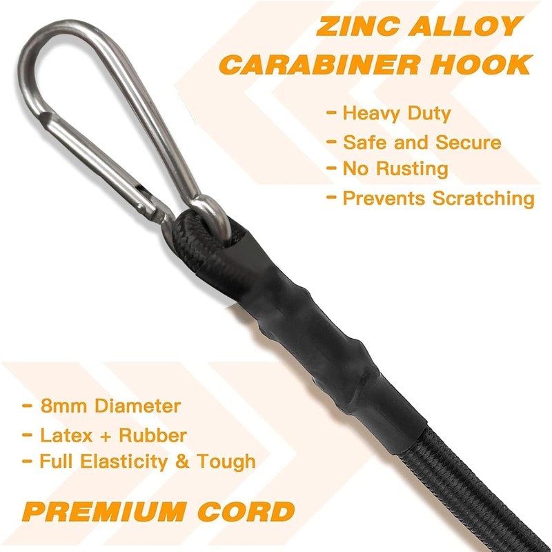 3FT/6FT Long Elastic Bungee Cords with Carabiner Clips, Heavy Duty