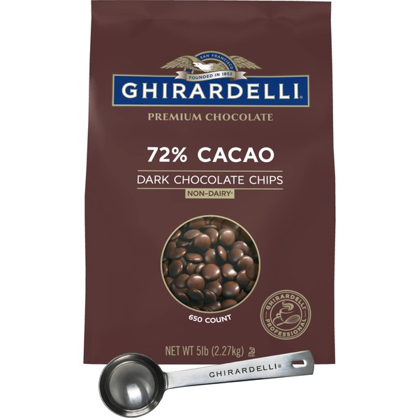 Ghirardelli 72% Cacao Chocolate Chips, 5lb bag with Ghirardelli Stamped