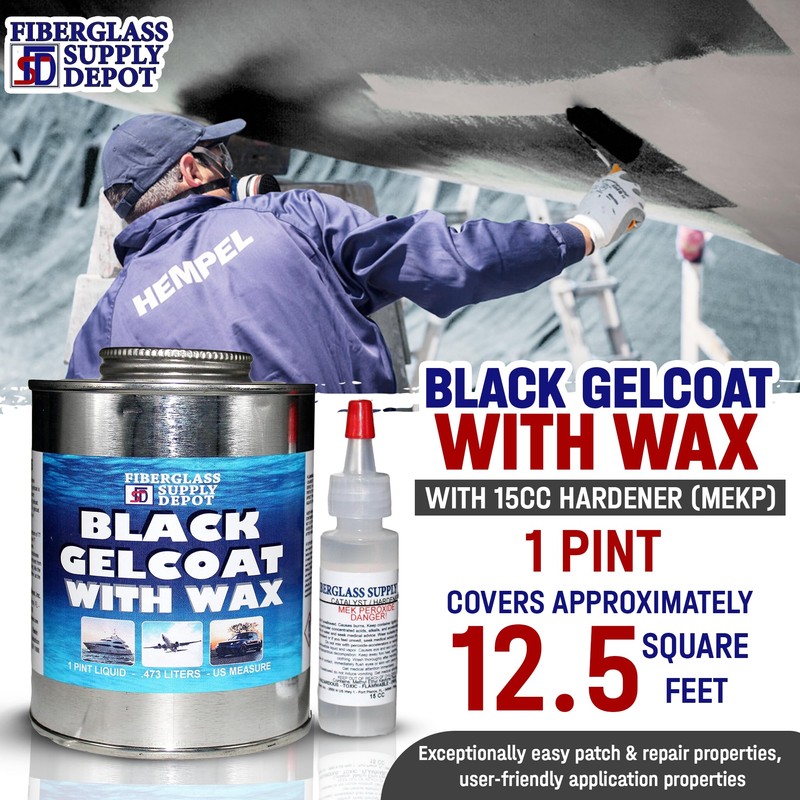 Fiberglass Supply Depot Black Gelcoat with Wax Pint with 15cc