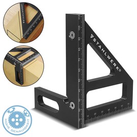 STAHLWERK Mitre Square with Stop 3D Angle | Mitre Triangle | Carpenter's Square | Aluminium Angle | Mitre Gauge | Angle Triangle | Protractor for Precise Measuring, Scribing, Marking and Drawing