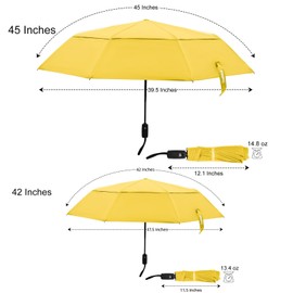 TradMall Travel Umbrella, 45 Inches Double Vented Canopy Windproof Automatic Strong Compact Folding Umbrellas for Rain Women and Men, Yellow